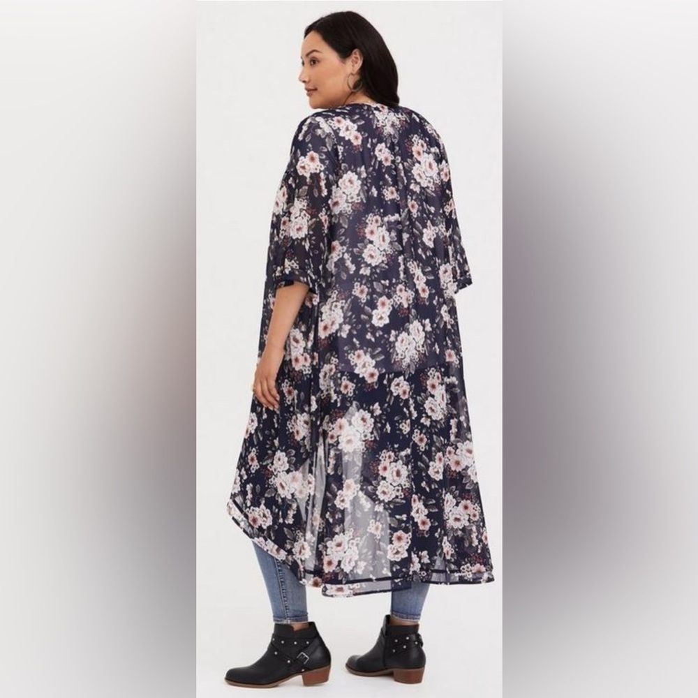 TORRID Chiffon Maxi High-Low Floral Kimono 00/0 M/L - Picture 2 of 11